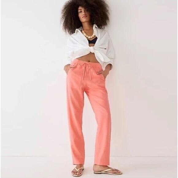 J Crew Women’s Seaside Linen Blend Pull On Pants XL Pink Beach Preppy Coastal - Picture 1 of 9